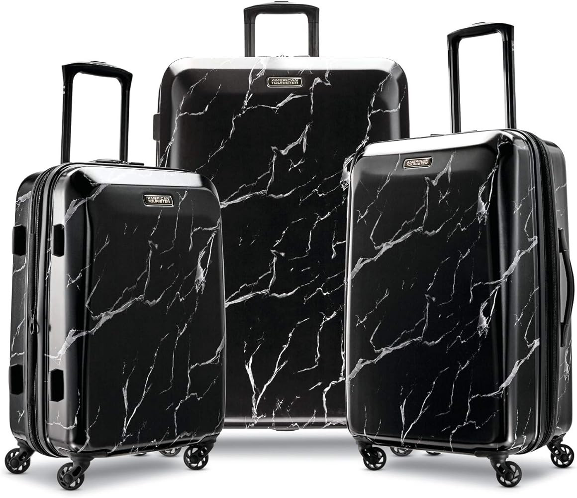 American Tourister Moonlight Hardside Expandable Luggage with Spinner Wheels, Black Marble, 3-Pie... | Amazon (US)