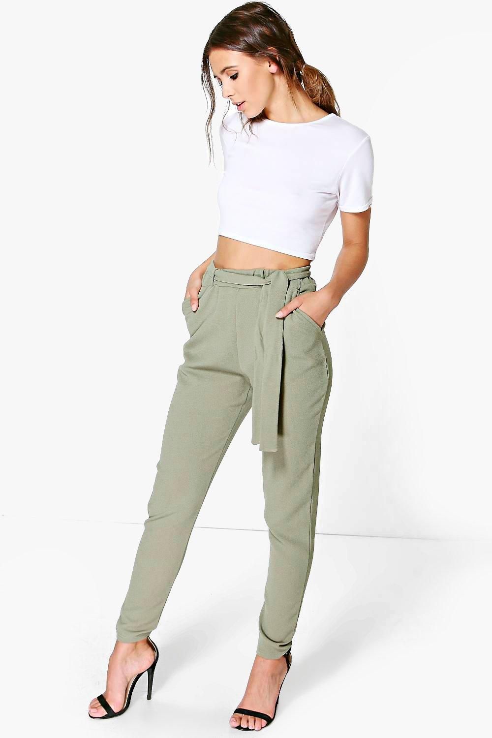 Petite Tie Waist Tapered Trouser | Boohoo.com (US & CA)