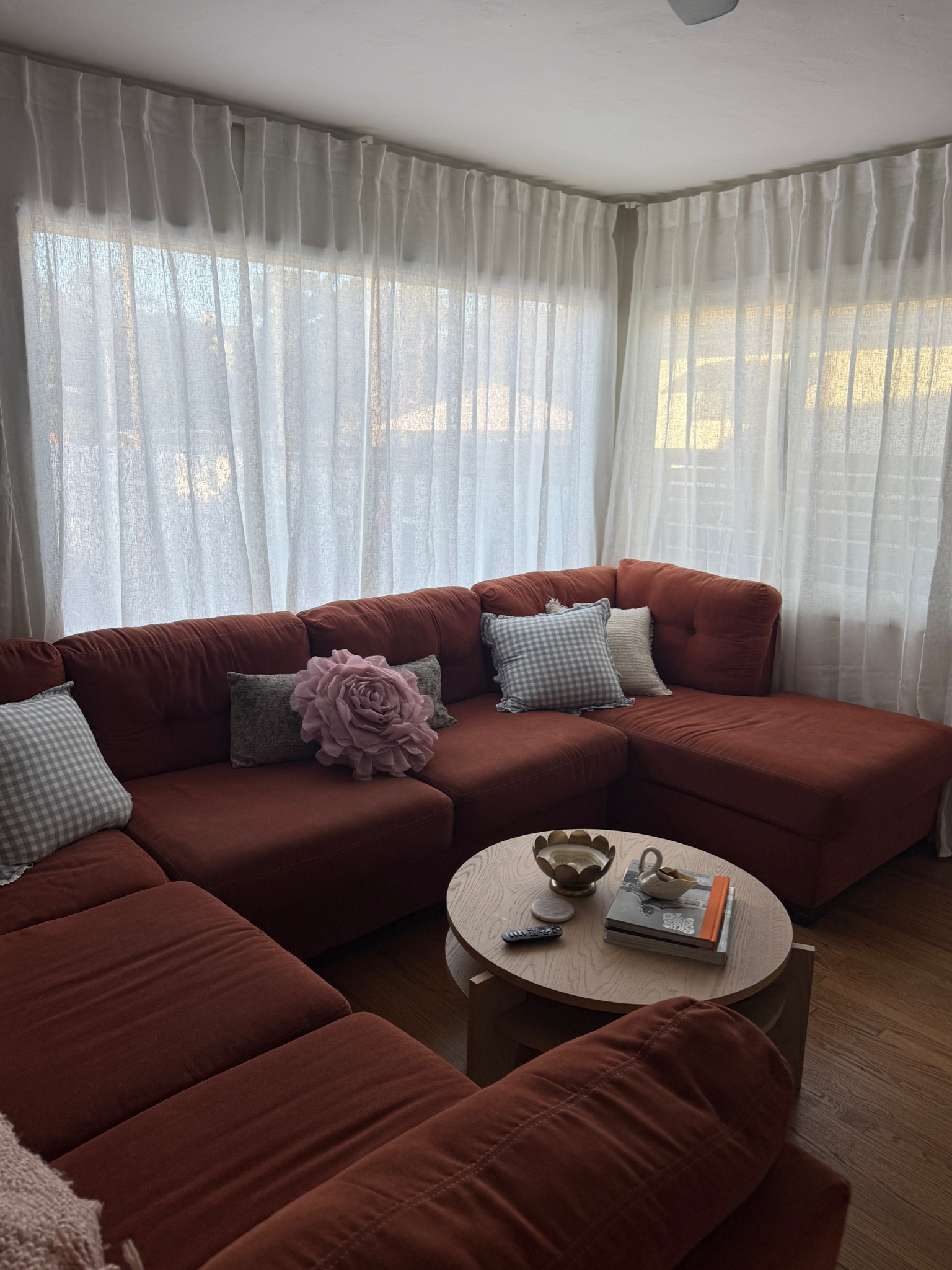 Floor to ceiling curtains!
Our dimensions:
Left wall is 144" W x 86 in H
Right wall is 110" x 86 in H

Got 3 sets of curtains (3 panels per wall)
3 sets of S hooks
2 sets of glider hooks
6 wall hooks ( 2 per track - beginning and end)
4 tracks (2 per wall)

#LTKHome