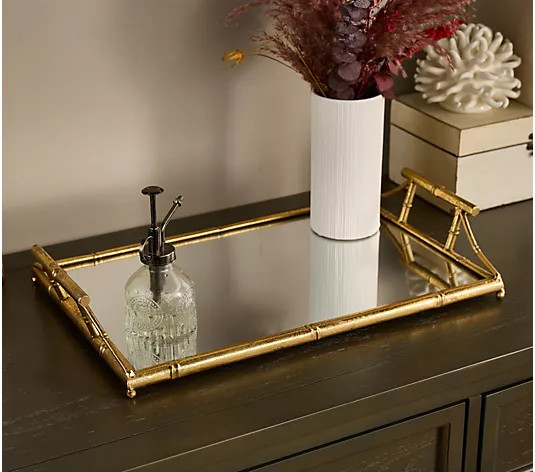 20" Metallic Bamboo Style Mirrored Tray by Kim Gravel - QVC.com | QVC
