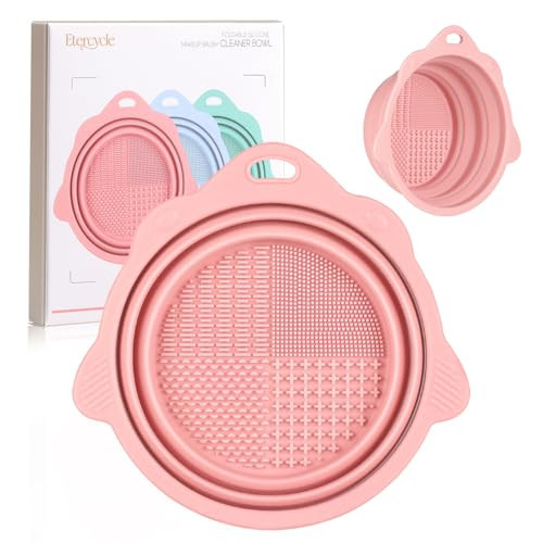 Foldable Silicone Makeup Brush Cleaner Bowl - Etercycle Portable Cleaning Tool for Brushes, Powder Puffs, and Sponges (Pink) | Amazon (US)