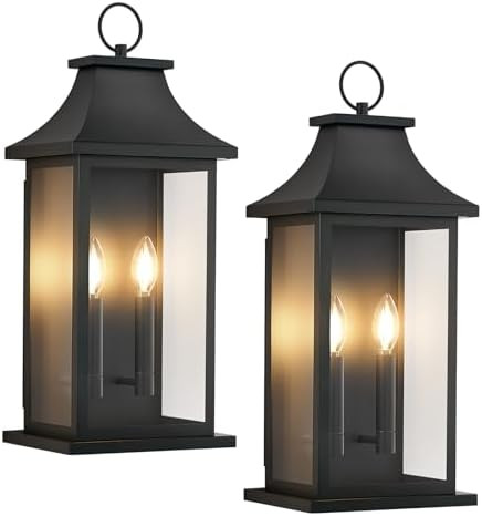 tewei 2-Pack Large Outdoor Wall Lights, 22'' Porch Light Outdoor Wall Sconce Lantern, Black Exter... | Amazon (US)
