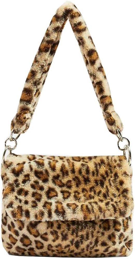 Women Faux Fur Shoulder Bag Leopard Print Tote Crossbody Messenger Bag | Amazon (US)