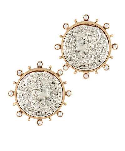 Twotone Coin Clip On Earrings - Worn Silver | Fancyd Boutiqe