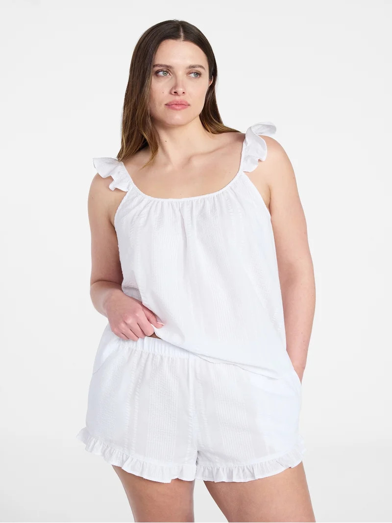 Joyspun Women's Seersucker Sleep Cami and Shorts Set with Ruffle, 2-Piece, Sizes XS-3X | Walmart (US)