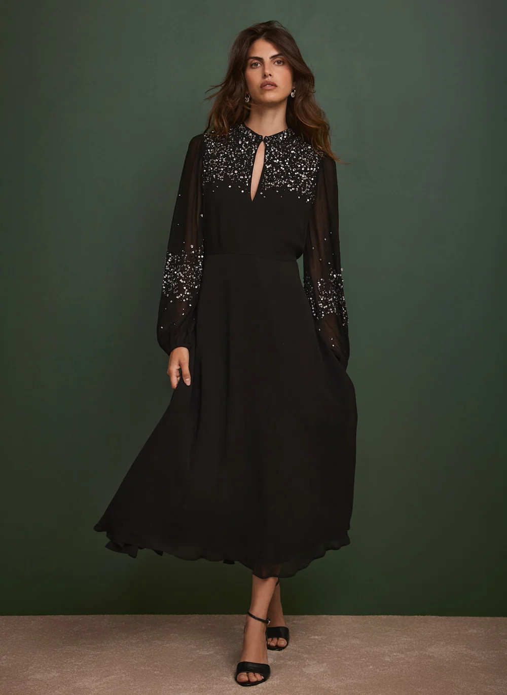 Black Embellished Midi Dress | Mint Velvet