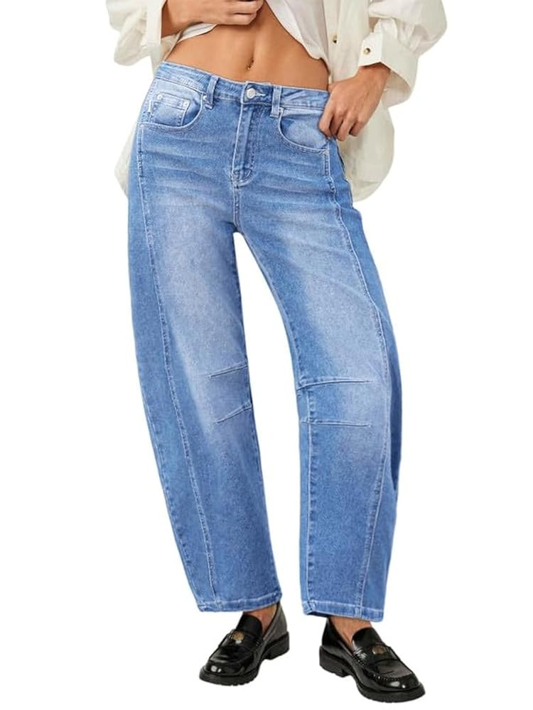 Genleck Barrel Jeans Women Wide Leg Cropped Jeans High Waisted Baggy Boyfriend Mom Denim Ankle Pa... | Amazon (US)