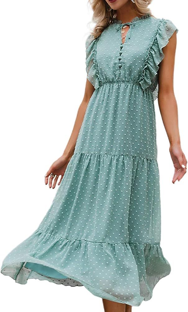 Lovinchic Women's Casual V Neck Maxi Dress Flowy Button Down Long Dress | Amazon (US)