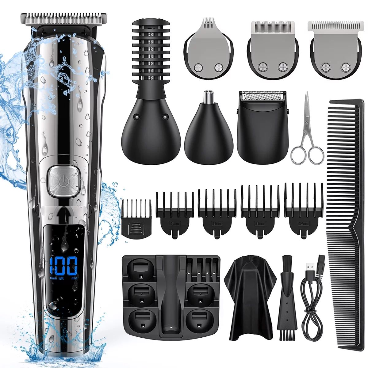 16 in 1 Hair Clippers, IPX7 Waterproof Hair Beard Trimmer USB Rechargeable Men's Cordless Haircut... | Walmart (US)