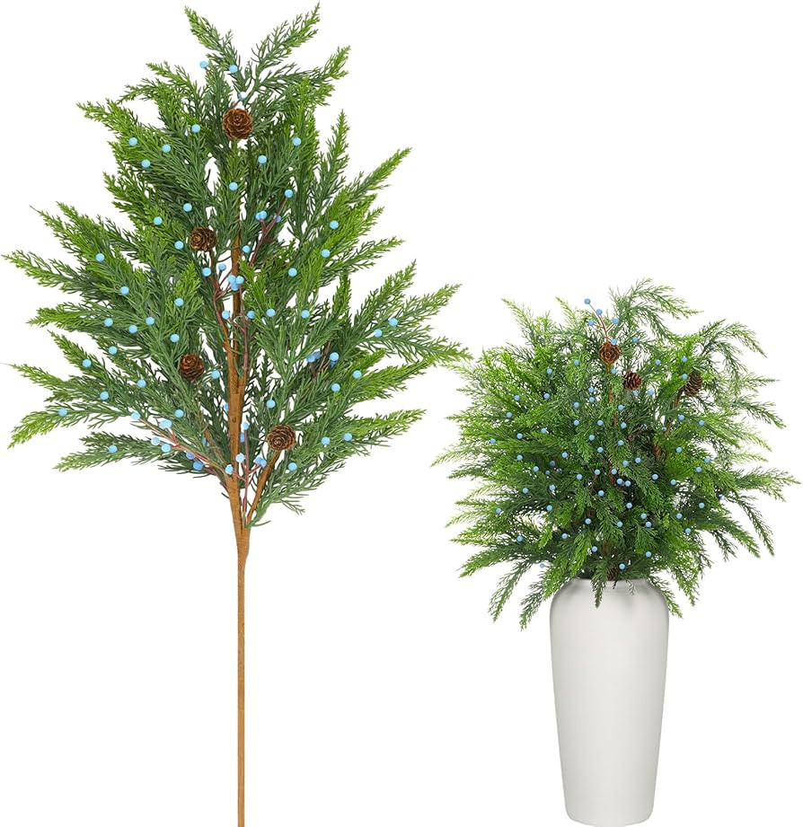 Giegxin 3 Pcs 30 Inch Artificial Juniper Berries Stems Christmas Cedar Branches with Pinecones Fa... | Amazon (US)