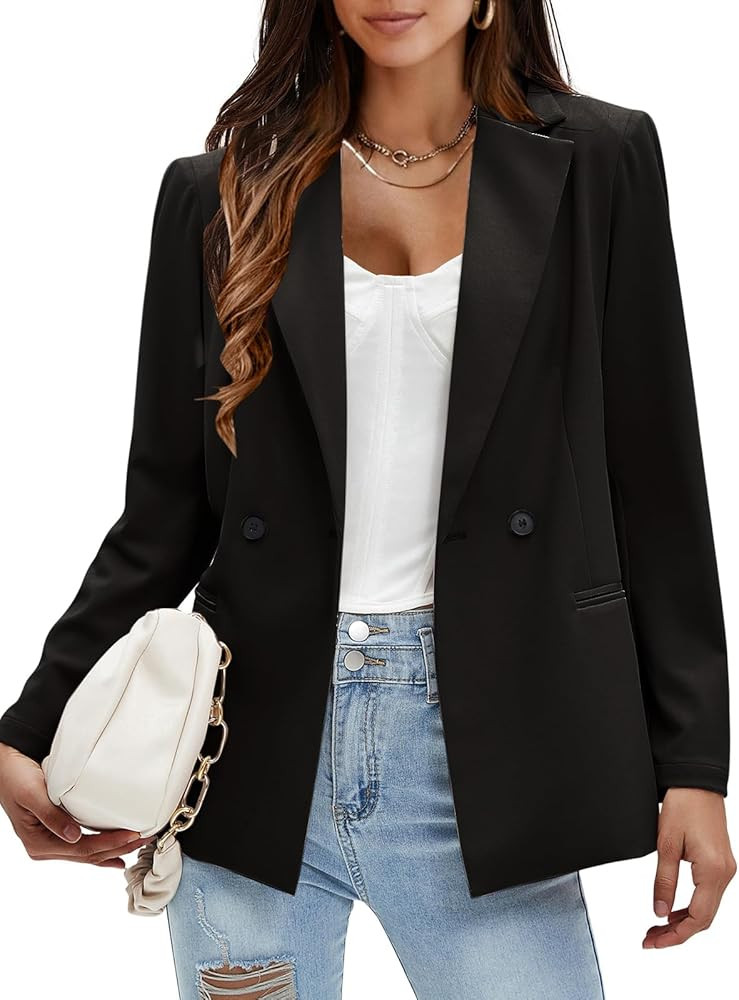 EXLURA Women's Business Casual Blazers Lightweight Long Sleeve Knit Lapel Loose Fit Work Office S... | Amazon (US)