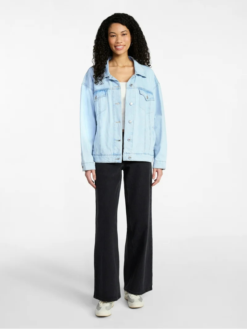 No Boundaries Oversized Cotton Denim Jacket, Women's XXS-XXL | Walmart (US)