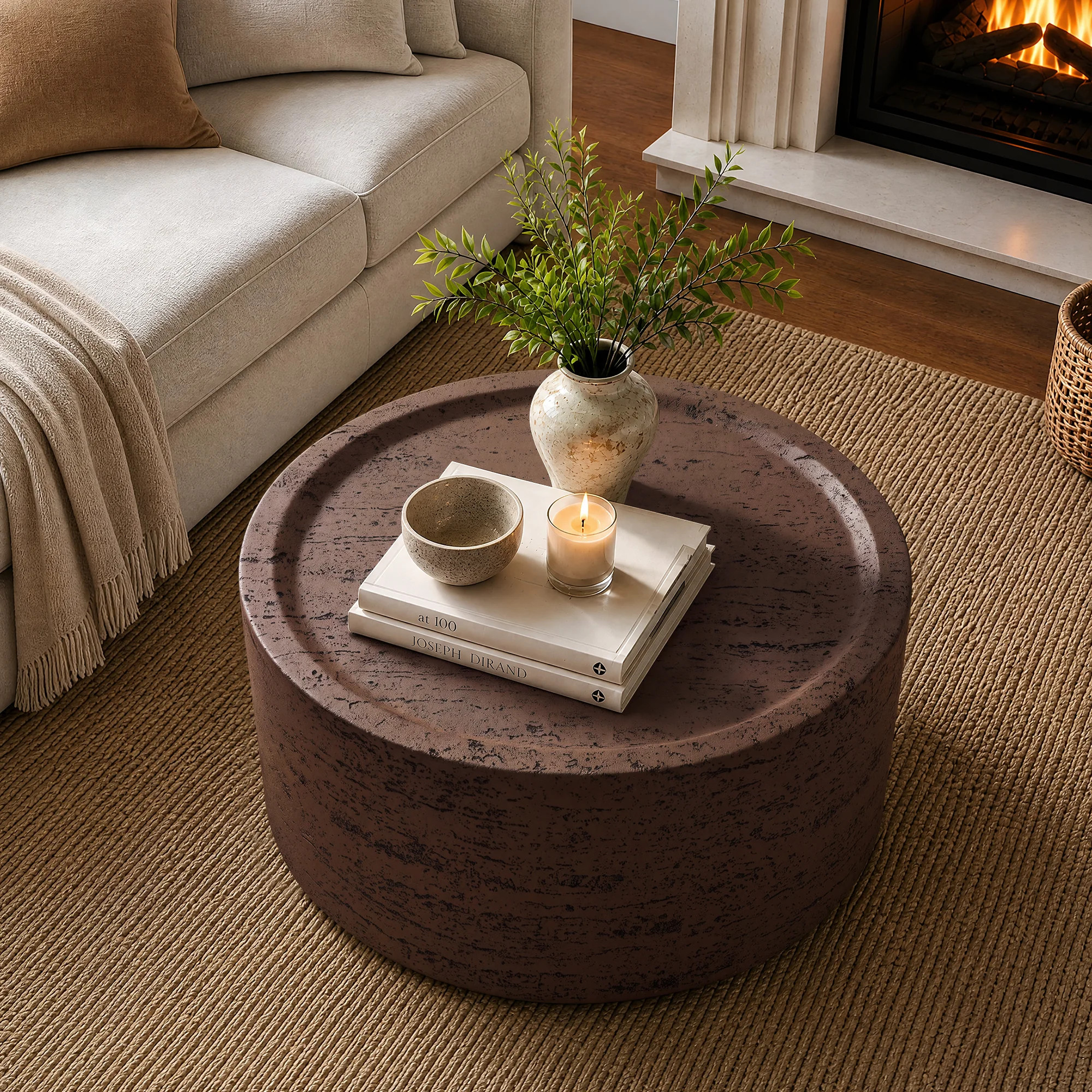 28"Indoor Modern Round Concrect Coffee Table,for Living Room,Beige | Wayfair North America