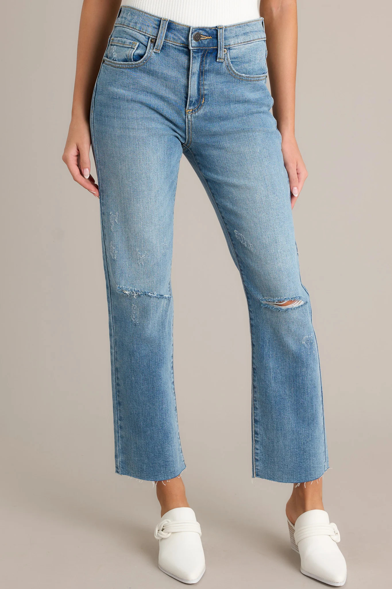Cruise Control Medium Wash Distressed Jeans | Red Dress