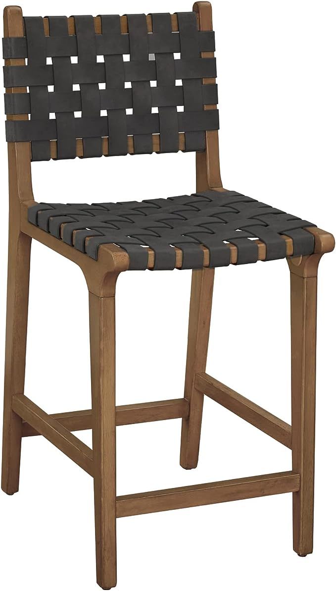 Ball & Cast Faux Leather Woven Counter Height Stool Kitchen Wooden Barstools, 24 inch Seat Height... | Amazon (US)