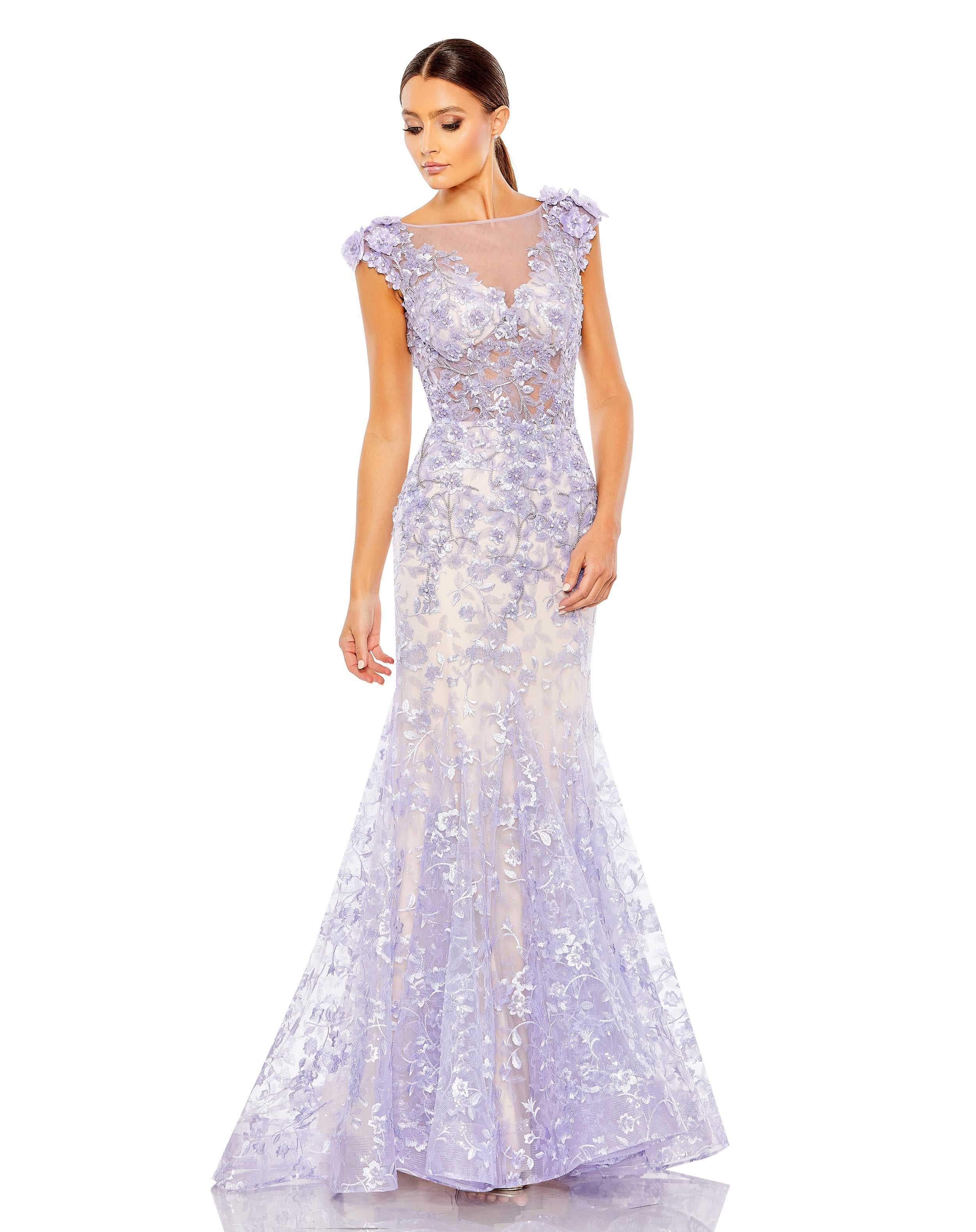Embellished Cap Sleeve Cowl Neck Trumpet Gown | Mac Duggal