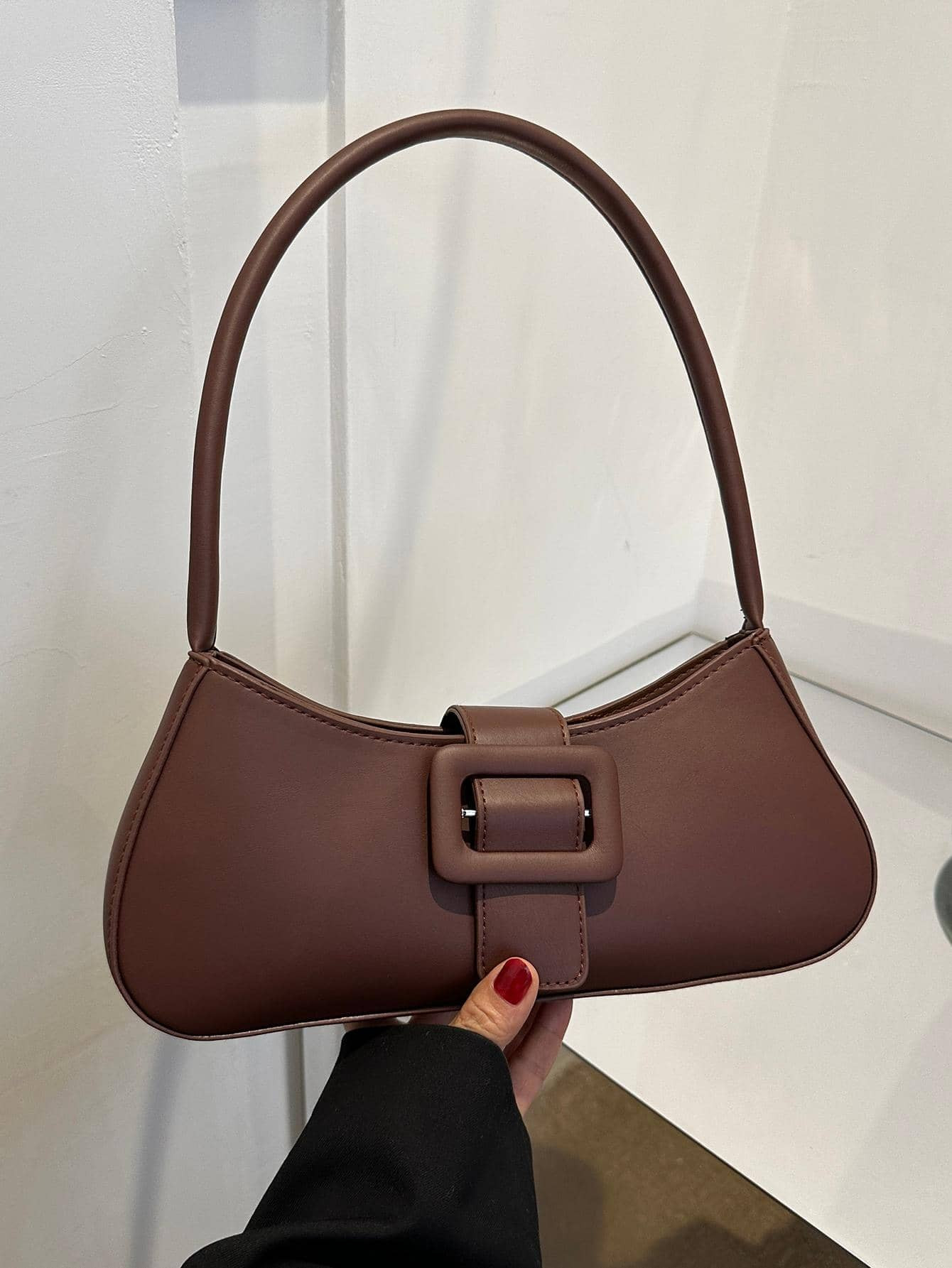 Buckle Decor Baguette Bag Solid Color Elegant Style | SHEIN