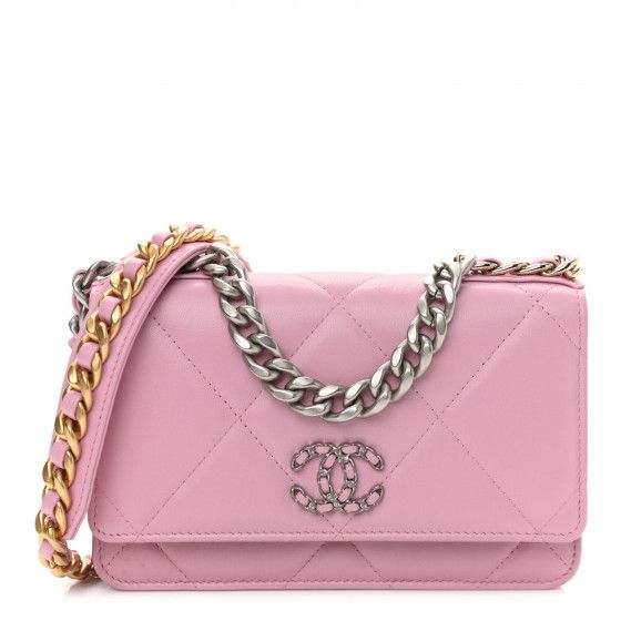 CHANEL Lambskin Quilted Chanel 19 Wallet On Chain WOC Pink | FASHIONPHILE (US)