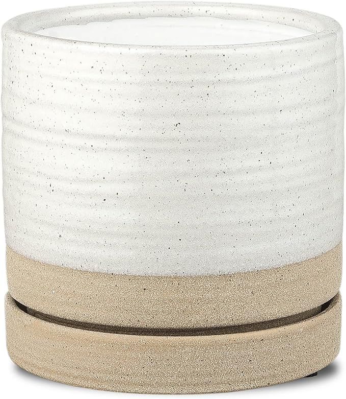 6 Inch Plant Pots, Ceramic Planter Pot with Drainage Hole & Saucer, Indoor/Outdoor Cylinder Round... | Amazon (US)
