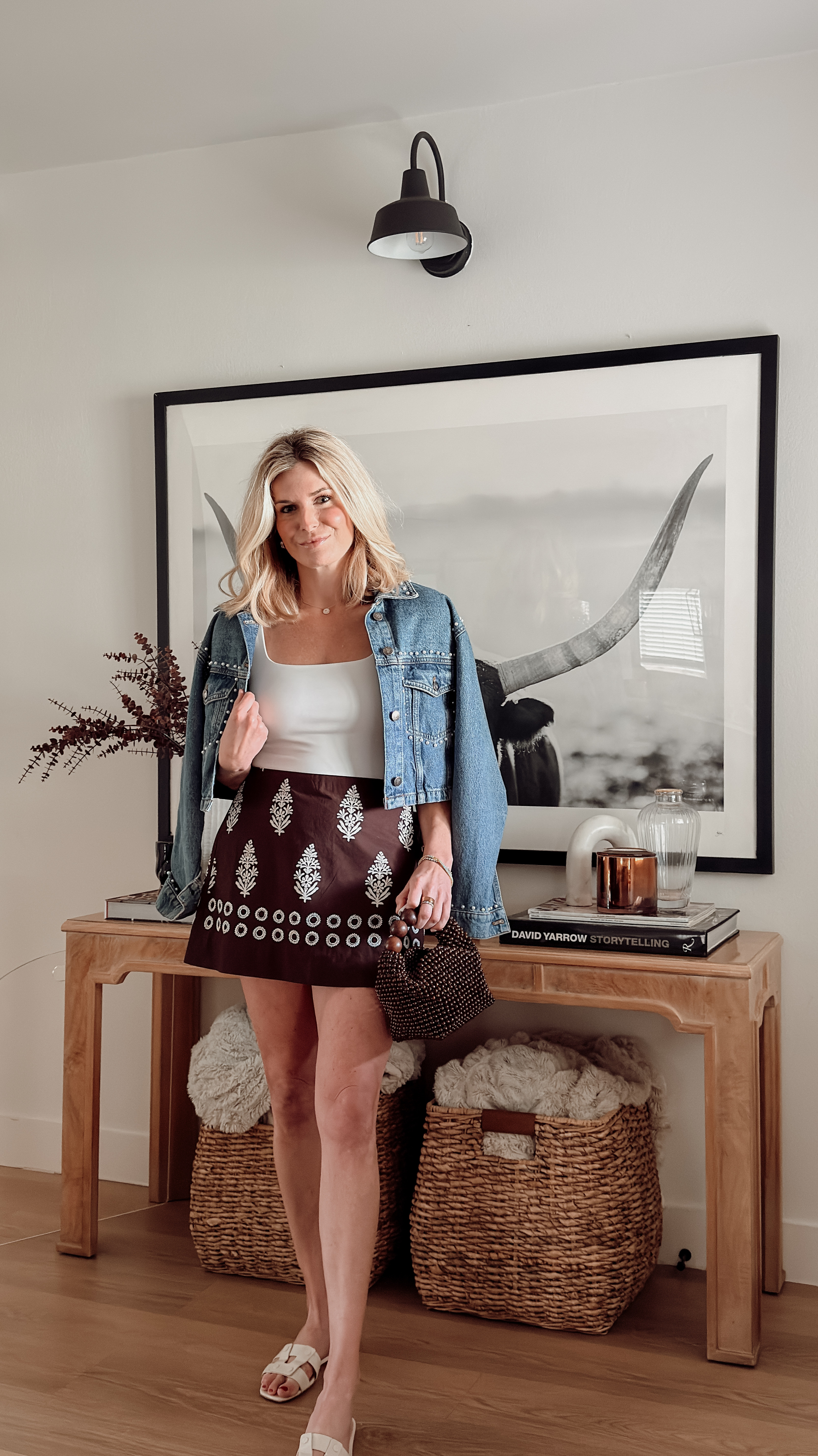 That burgundy embroidered J. Crew mini was made for a denim jacket — full look linked! 🤎 

 #LTKdayinmylife #LTKgrwm #LTKootd