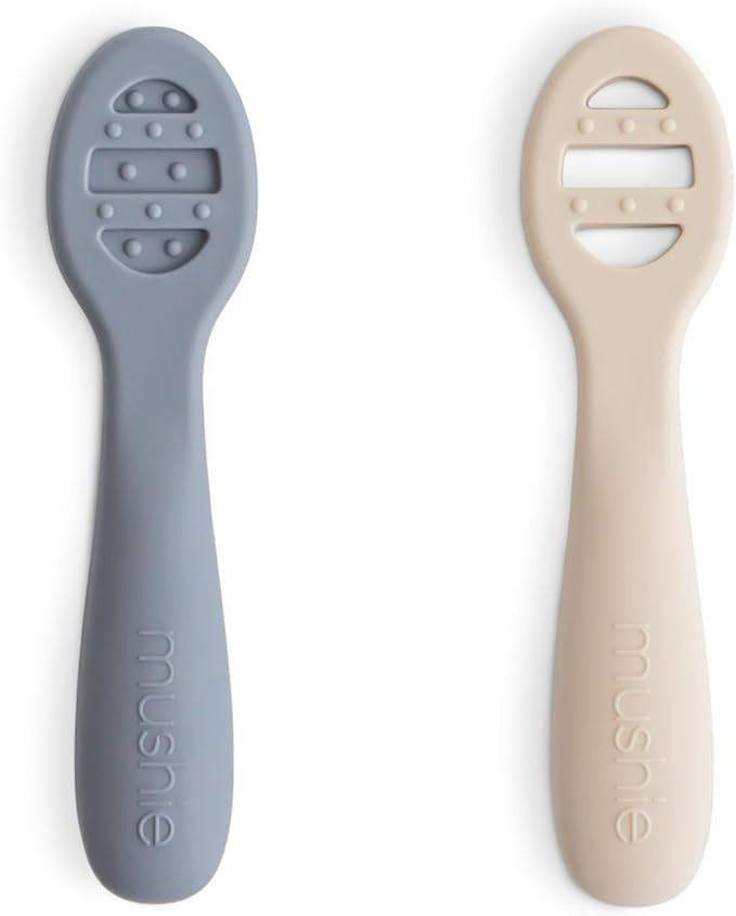 mushie Silicone First Feeding Baby Spoons | 2 Pack (Tradewinds/Shifting Sand) | Amazon (US)