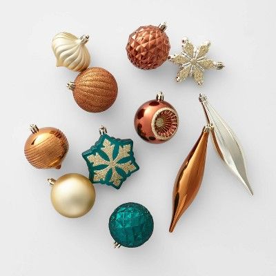 40ct Shatter Resistant Christmas Ornament Set Copper Emerald and Gold - Wondershop™ | Target