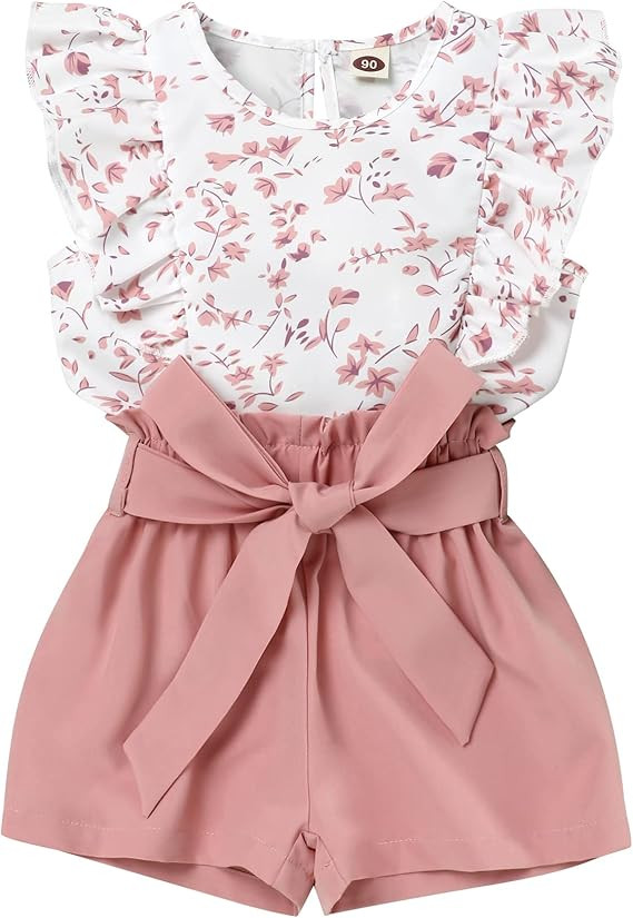 oklady Toddler Girl Clothes Ruffle Floral Embroidery Shirt and Shorts Set | Amazon (US)