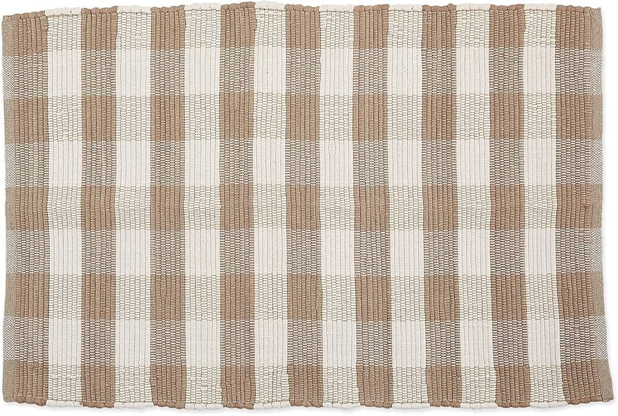 DII Buffalo Check Rug Collection, Hand Dyed Reversible Chindi Rug, 26x40, Stone/Cream | Amazon (US)