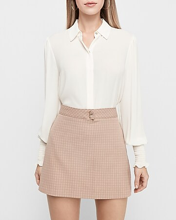High Waisted Textured Grid A-line Mini Skirt | Express