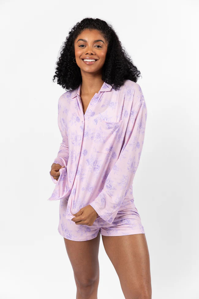Sweet Dreams In Purple Floral Fantasy Long Sleeve Pajama Top FINAL SAL | Pink Lily