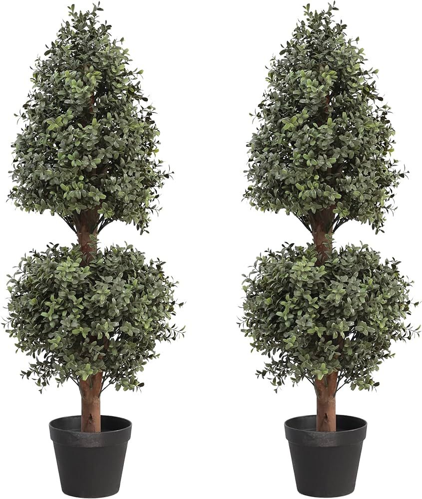 momoplant 35Inch-3' Double Ball Artificial Plants Tree Shaped Boxwood Topiary Cone Topiaries Bush... | Amazon (US)