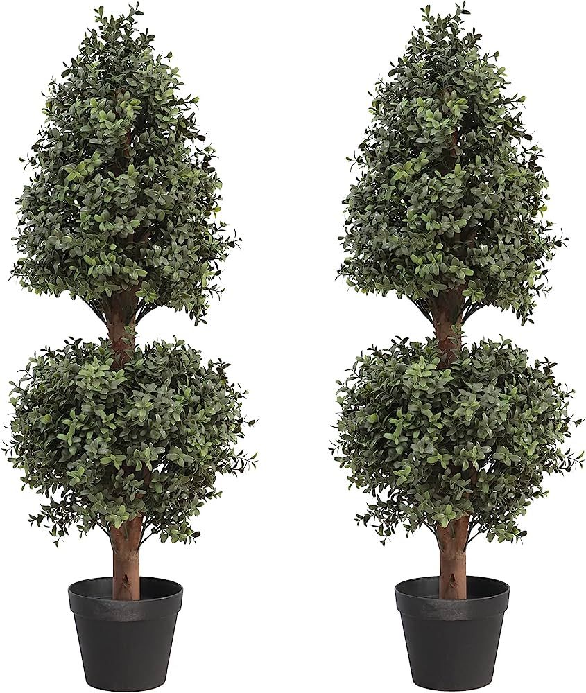 momoplant 35Inch-3' Double Ball Artificial Plants Tree Shaped Boxwood Topiary Cone Topiaries Bush... | Amazon (US)