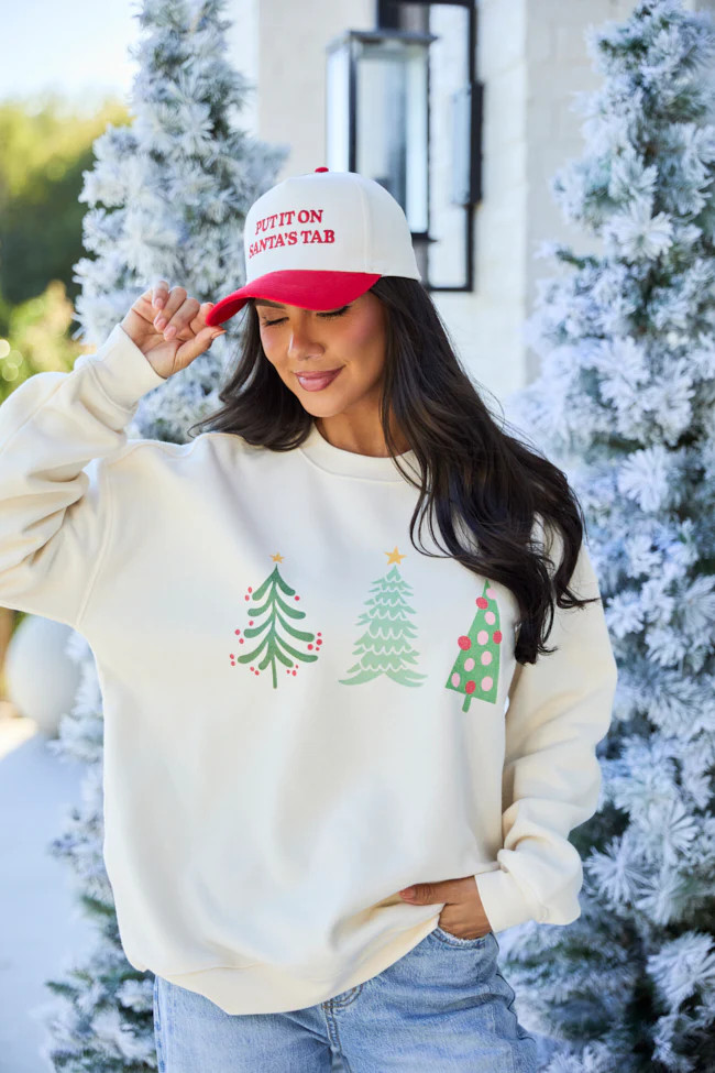 Christmas Trees Cream Graphic Sweatshirt | Pink Lily