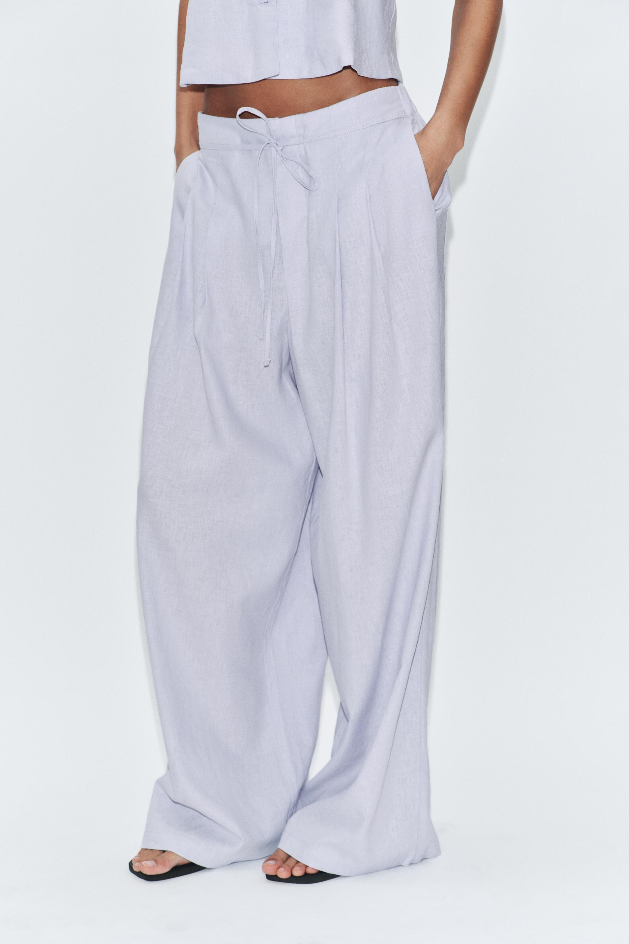 WIDE LEG PLEATED PANTS WITH LINEN | Zara US