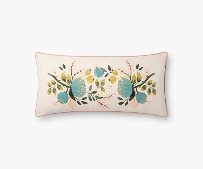Blue Botanical Embroidered Lumbar Pillow | Rifle Paper Co.