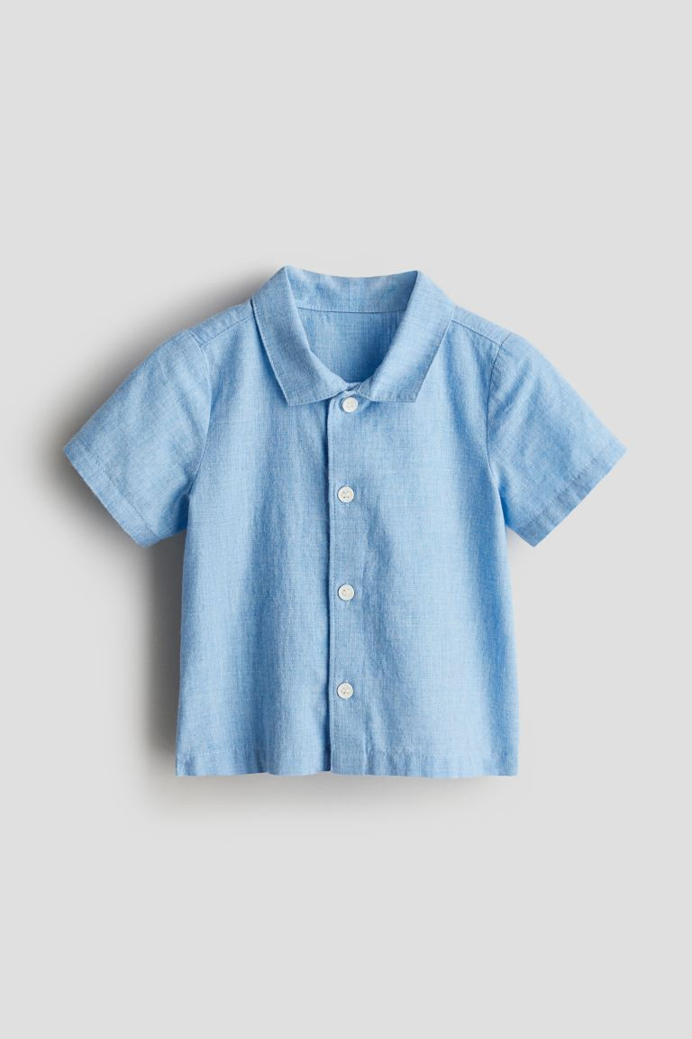 Short-sleeved Cotton Shirt - Short sleeve - Regular length - Light blue - Kids | H&M US | H&M (US + CA)