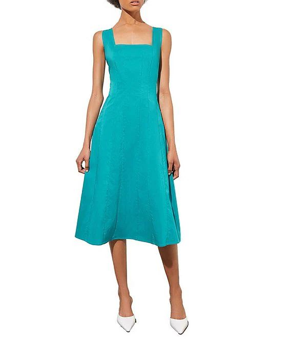 Ming Wang Cotton Blend Square Neck Sleeveless A-Line Midi Dress | Dillard's | Dillard's