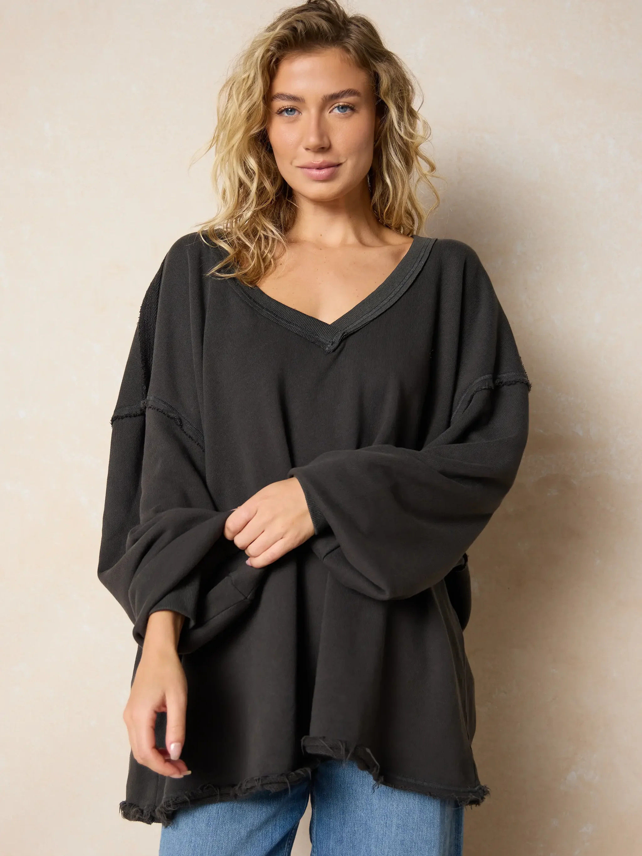 Kick Back Cotton V-Neck Pullover Sweatshirt | Natural Life