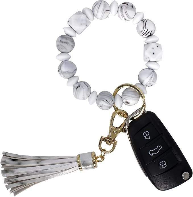 BIHRTC Key Ring Bracelet Car Keychain Holder Wristlet Silicone Women Beaded Bangle Chains | Amazon (US)