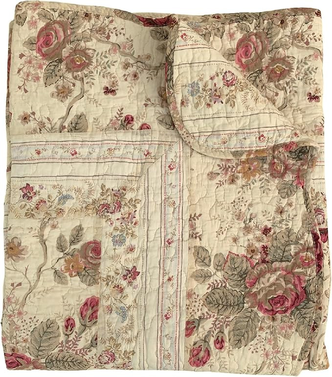 Greenland Home Fashions Antique Rose - Classic Traditional Floral - 100% Cotton Quilted Throw Bla... | Amazon (US)