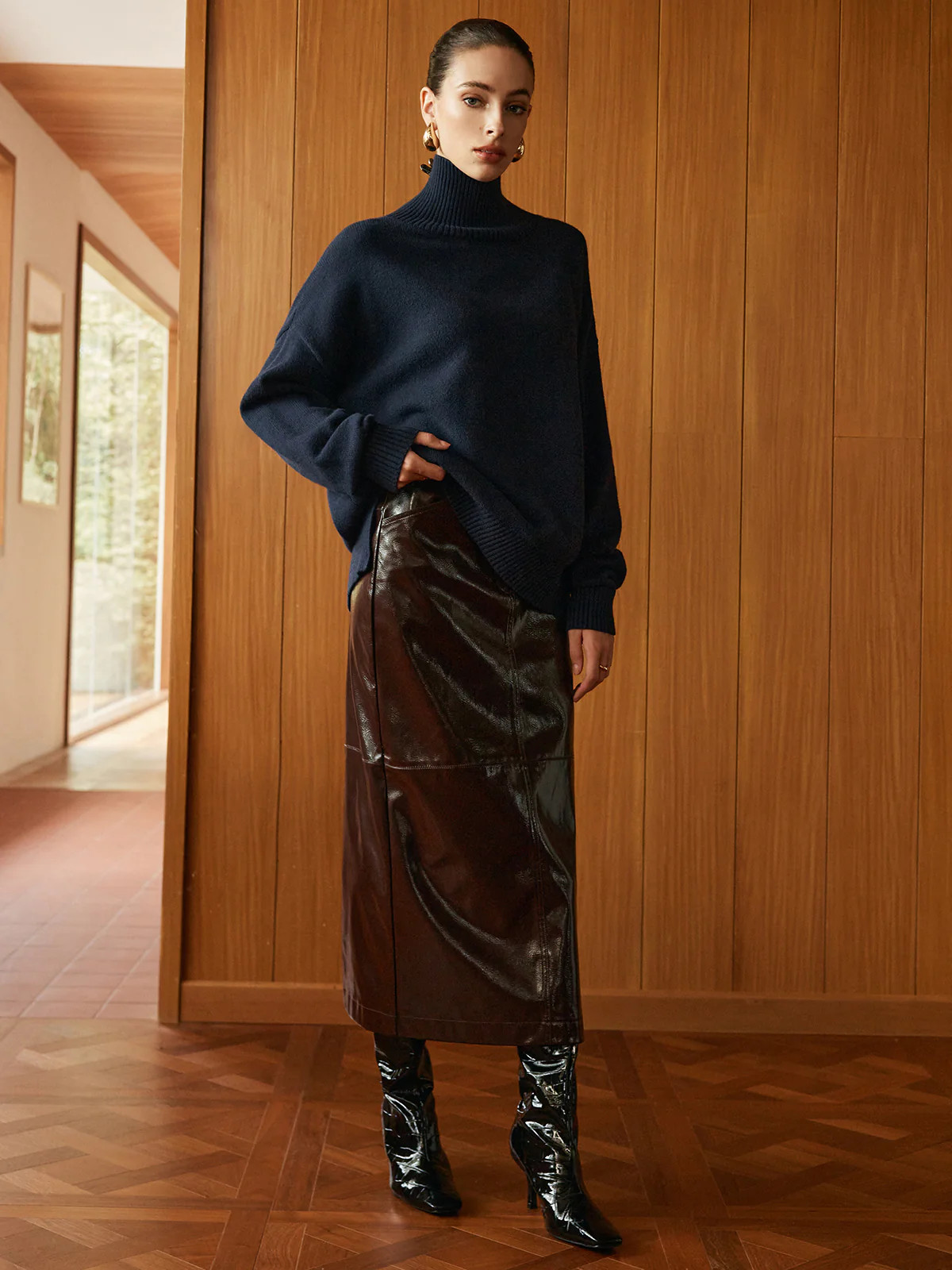 Pocket Split Faux Leather Skirt | Commense