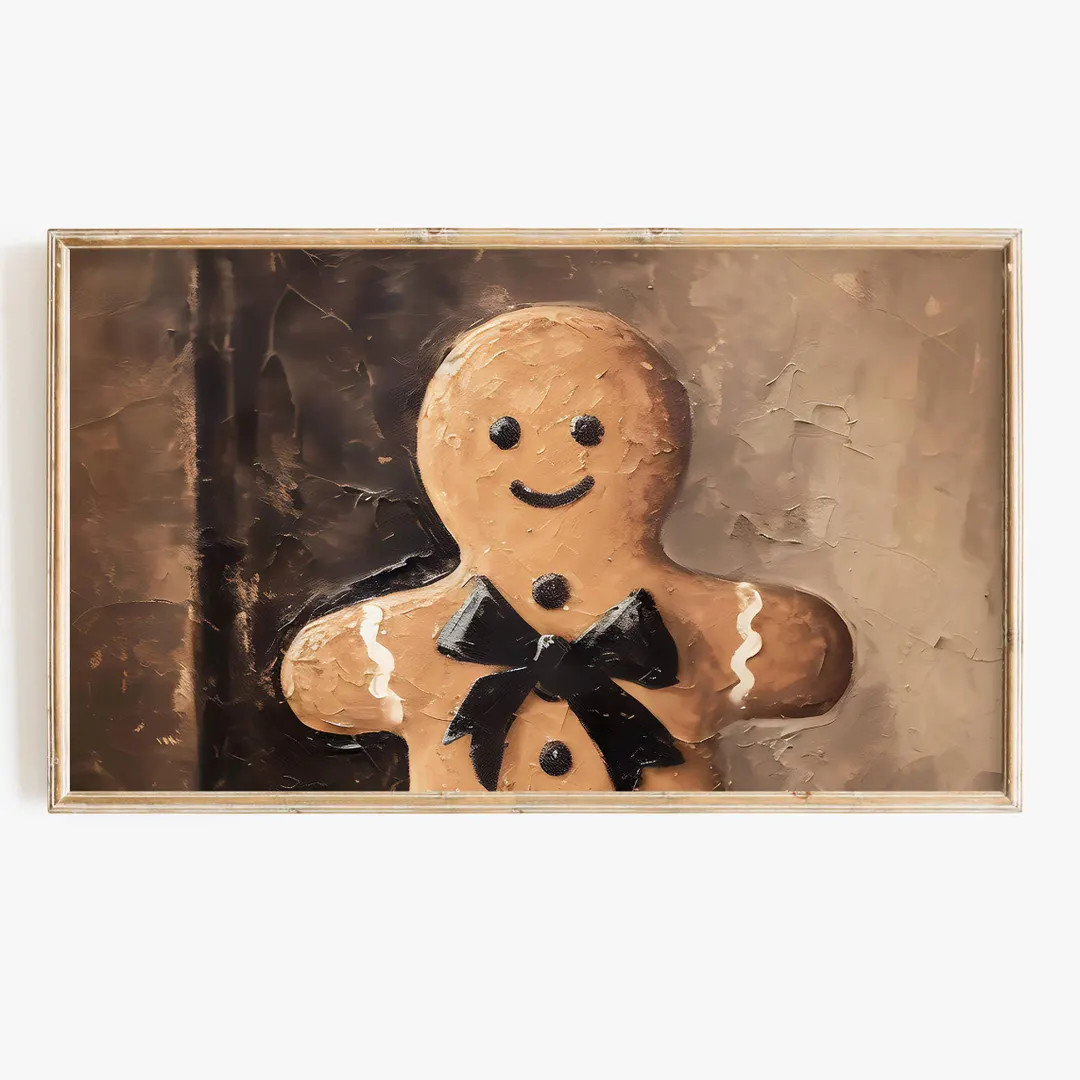 Christmas Frame Tv Art Neutral Toned Holiday Digital Download Classic Christmas Gingerbread Man A... | Etsy (US)