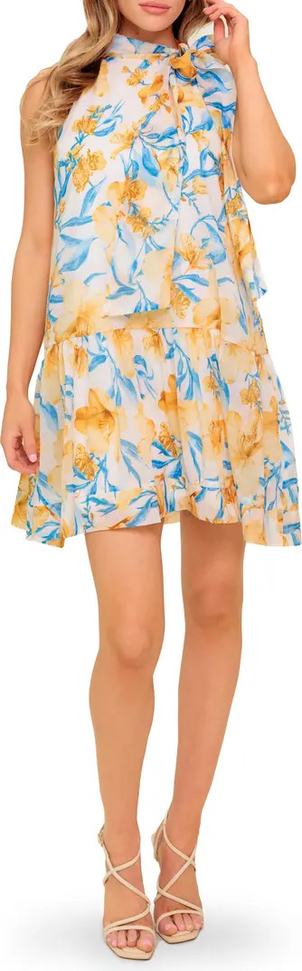 FLYING TOMATO Floral Tie Neck Sleeveless Trapeze Dress | Nordstromrack | Nordstrom Rack