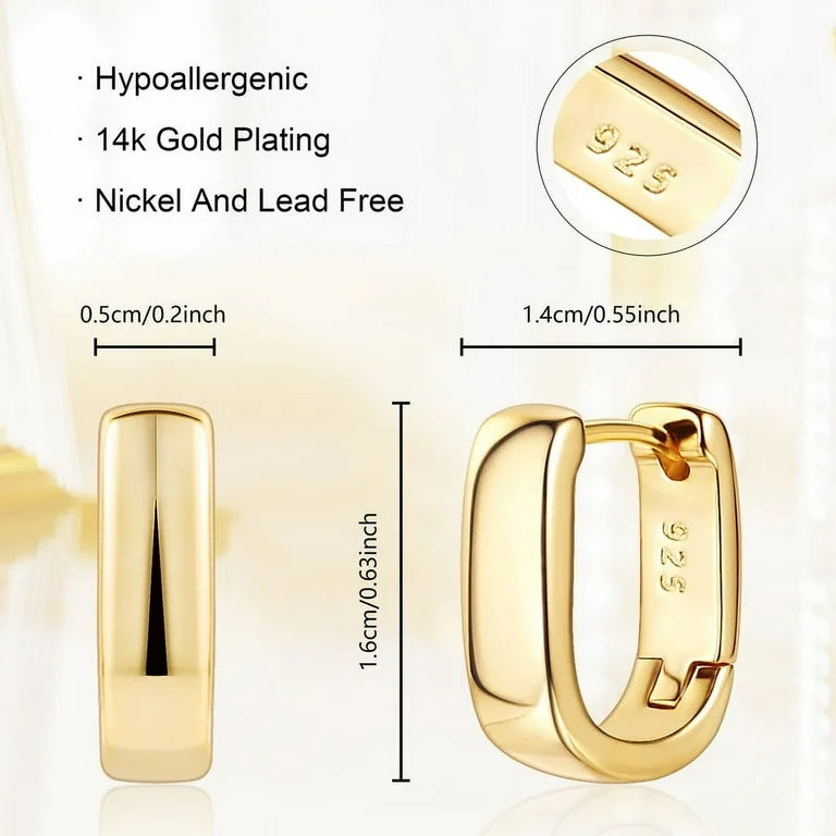 Alexcraft Chunky Huggie Earrings for Women 14K Gold Plated Hypoallergenic Sterling Silver Minimal... | Walmart (US)