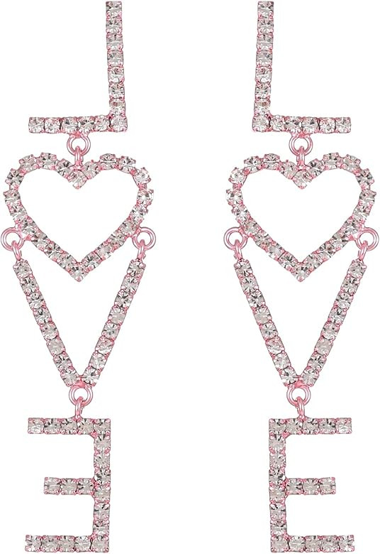 Statement Trendy Earrngs with Strass,Kitsch Style Dangle Earrings with LOVE and Heart Icons Penda... | Amazon (US)