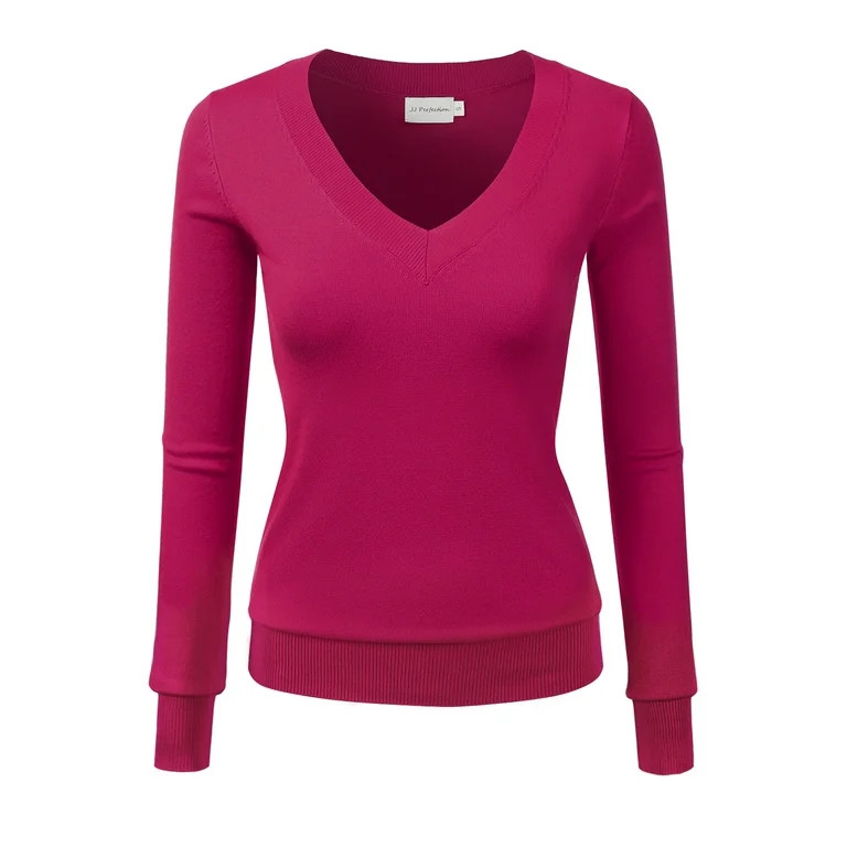 JJ Perfection Women's Long Sleeve V-Neck Pullover Sweater with Plus Size | Walmart (US)