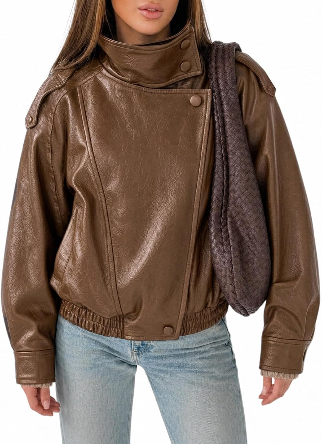 Cicy Bell Womens Faux Leather Jackets Oversized Zip Up Motor Biker Coats | Amazon (US)