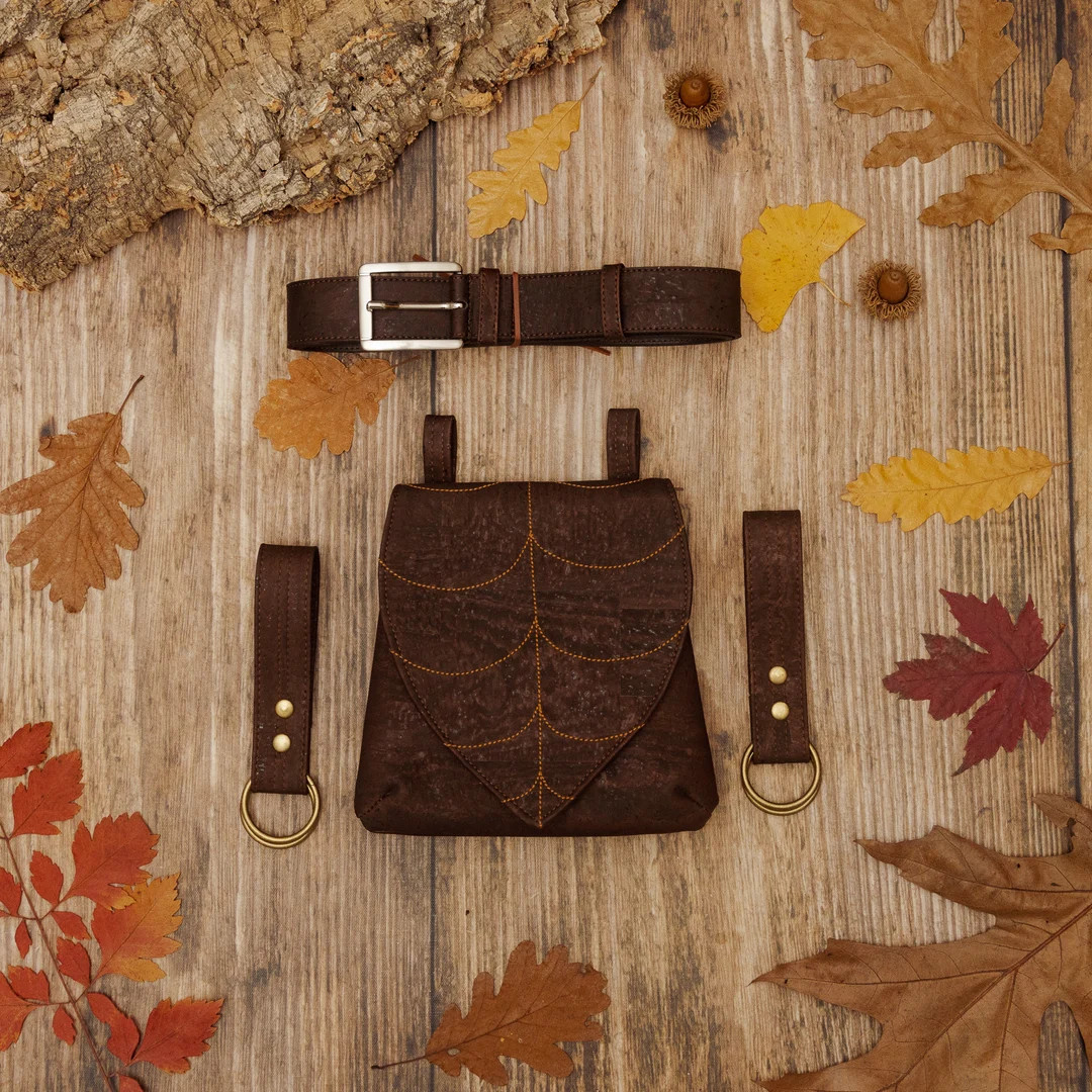 Chocolate Brown Renaissance Fair Belt Bag Set, Leaf Leather Belt Bag with Matching Belt and Skirt... | Etsy (US)