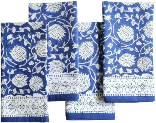 ATOSII 'Nargis Blue' 100% Cotton Fabric, Fall Cloth Dinner Napkins, Large 20 X 20 Inches, Boho Handb | Amazon (US)
