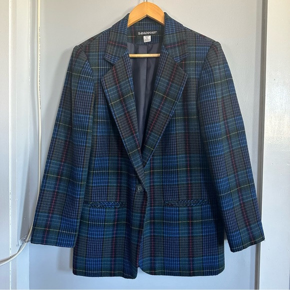 Savannah Vintage Plaid Blazer, Size 6, Blue Green | Poshmark